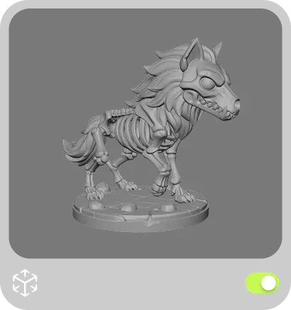 Whole skeleton wolf miniature shown in the viewer before auto-split